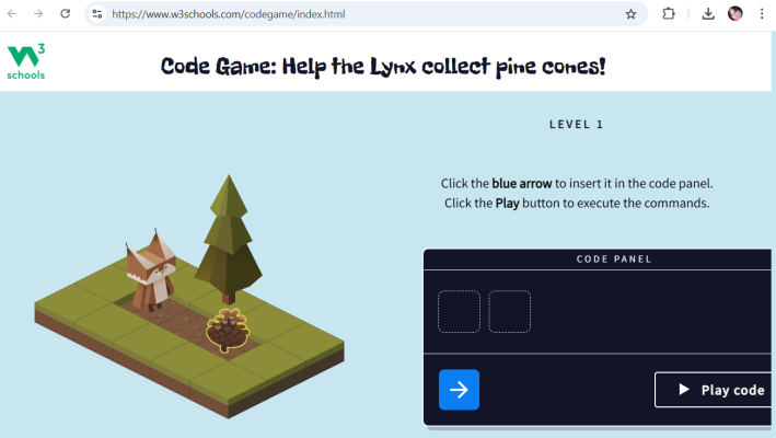 Code Game: Help the Lynx collect pine cones!
